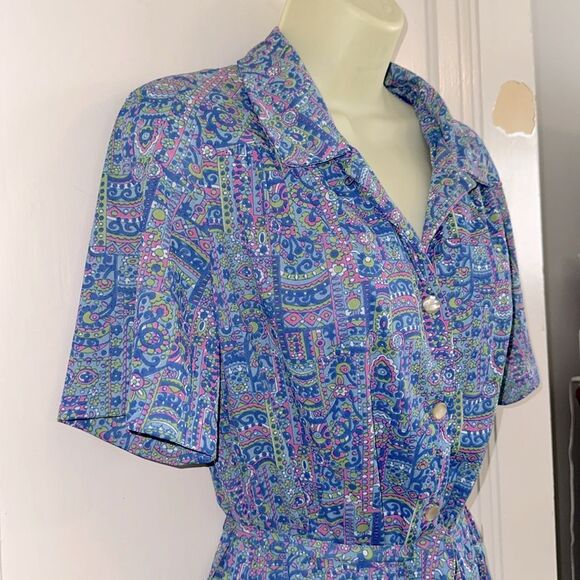 Vintage 60s Shelton Strollers Blue, Pink, Green & White Short Sleeve Dress - Picture 6 of 8